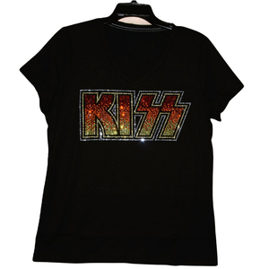 T-shirt à col rond pour homme avec logo Kiss en strass, coupe classique, jersey décontracté, design de lettres sur le devant, en spandex/coton - Product Image 5