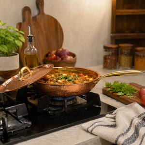 100% Pure Handmade Hammered Copper Frying <b>Pan</b> with Lid, Premium Copper Skillet, Brass <b>Handle</b> Chef Cookware, OEM ODM Wholesale - Product Image 4