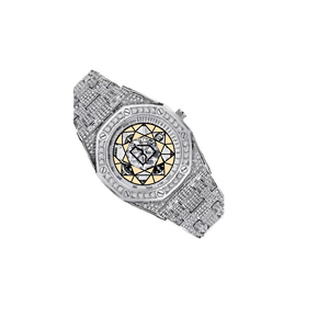 Reloj de Lujo para Hombre de Acero Inoxidable con Diamantes, Caja Octogonal, Cuarzo Analógico, Cristal de Zafiro, Cierre Desplegable con Piedras, Brazalete - Product Image 3