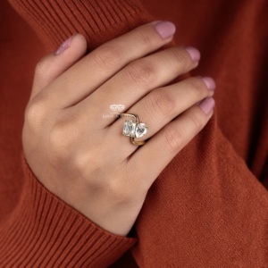 Toi Et Moi Emerald Pear Cut Lab Grown Diamond 14K Gold Minimalist Engagement <b>Ring</b> 2.50 CT IGI Certified Anniversary Gift for Her - Product Image 4