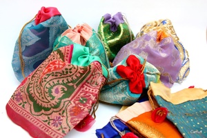 Customizable Women's Silk Purse Pouch Brocade Open Closure Coin Gift <b>Bag</b> Flower Design Embroidery Indian Fashion Classic - Product Image 3