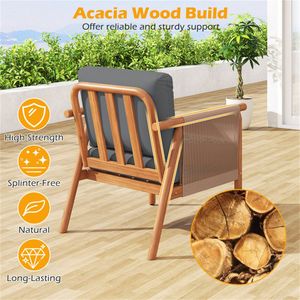 Sedia da Patio in Legno di Acacia Grigia Stile Boho con Braccioli in Corda Intrecciata e Seduta Imbottita per Portico e Balcone - Product Image 4