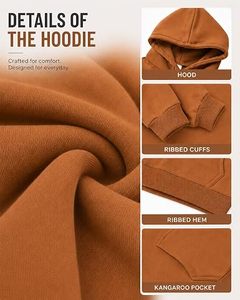 <b>Men's</b> Winter Casual Hoodies 100% Cotton Fleece Regular Fit Solid Color Windproof Waterproof Eco-Friendly <b>Black</b> <b>Sweatshirt</b> - Product Image 6