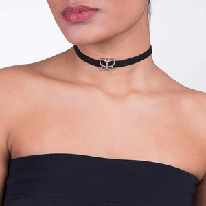 Black Velvet <b>Choker</b> Necklace With Gold Plated Butterfly Rhinestone Pendant Women's Everyday Wear Cute Style - Product Image 4