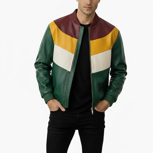 Mens 100% Polyester Vintage Bomber <b>Jacket</b> <b>Brown</b> with Turn-down Collar Premium Soft <b>Leather</b> Winter <b>Jacket</b> Men - Product Image 1