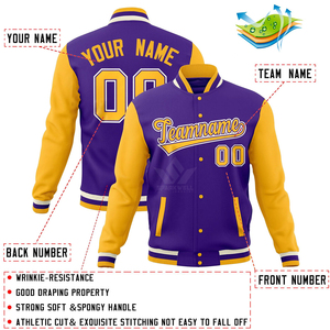 Custom Gradient Windproof Polyester/Cotton 140g Varsity <b>Jacket</b> Men's <b>Reversible</b> Fleece Baseball Custom Name Number Sublimation - Product Image 3