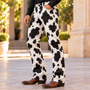 <b>Men's</b> Genuine Hair-On Cowhide <b>Leather</b> <b>Trousers</b> | Herren Rindslederhose mit Naturfell | Natural Cowhide <b>Leather</b> Slim Fit Pants - Product Image 3