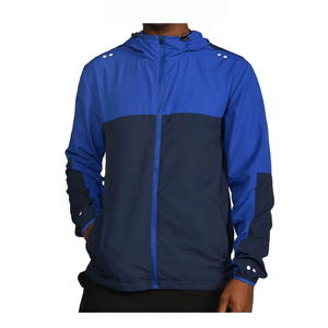Veste de pluie coupe-vent à capuche pour homme, color-block bleu marine, en polyester, style sportif, pour l'extérieur, automne, fermeture éclair, coupe classique - Product Image 1