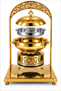 Recipiente para Buffet de Acero Inoxidable Dorado con Diseño Real, Calentador de Alimentos con Tapa de Acabado Espejo, Sostenible y Duradero para Hotel - Product Image 6