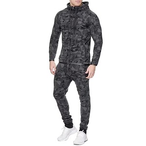 <b>Mens</b> Gray Camouflage Hooded Tracksuit Set Full Zip Sweatshirt Jogger <b>Pants</b> Casual Sportswear Breathable Polyester Two Piece Suit - Product Image 4