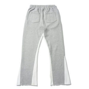 Pantalon de survêtement gris évasé pour homme, taille élastique avec cordon de serrage, design à empiècements, décontracté, pour l'automne, en tissu tricoté 100 % coton - Product Image 4