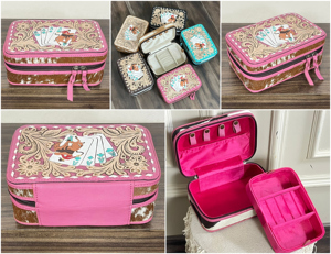 Women Premium Card Design <b>Tooled</b> <b>Leather</b> Zipper Portable Box Genuine Cowhide <b>Leather</b> Jewellery Storage Box Travel Case Organizer - Product Image 3