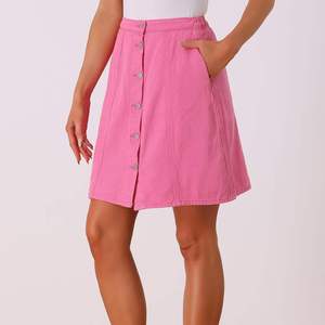 Vintage Straight Maxi/Midi/<b>Mini</b> 100% Polyester Denim Skirts Womens High Waisted Button Front Thigh High Slit Breathable Fit - Product Image 1
