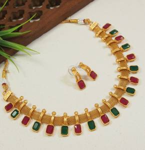 Conjunto de Joyería Tradicional de Oro con Piedras Sintéticas, Collar y Pendientes de Moda, Joyería de Fantasía con Base de Cobre, Gargantilla de Malla para Regalo de Novia - Product Image 2