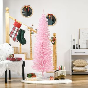 Albero di Natale Artificiale Sottile Rosa da 1,8 m con 390 Punte Realistiche e Supporto in Plastica, Decorazione Natalizia - Product Image 1