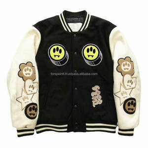 Chaqueta universitaria para hombre al por mayor 2024 logotipo personalizado puños acanalados escote dobladillo bolsillo lateral uniforme de béisbol mangas de cuero - Product Image 4