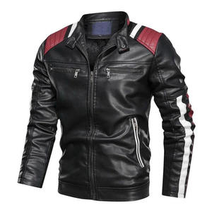 PREMIUM <b>MEN'S</b> BLACK PU <b>LEATHER</b> <b>JACKET</b> ZIP UP MOTORCYCLE OUTERWEAR WITH CONTRAST STRIPES CHEST ZIP POCKETS AND SIDE POCKETS - Product Image 2