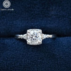 Anillo de Compromiso Charm_Jewells con Moissanita Corte Princesa, Plata 925, Engaste de Garras, Clásico, para Mujer - Product Image 1