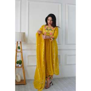 Conjunto de Traje Elegante para Fiesta para Mujer con Top, Pantalón y Dupatta - Product Image 1