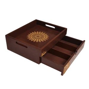 Venta al por mayor 100% bandeja de servicio de madera natural pura forma rectangular con cajón ecológico para el hogar hotel restaurante Venta caliente - Product Image 2