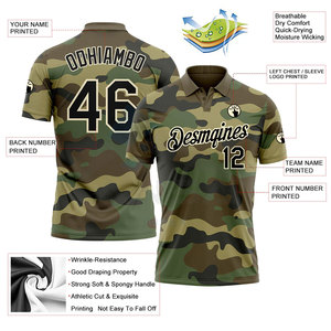 Polo de golf personnalisé en gros, motif camouflage noir-crème, haute performance, anti-humidité, pour le sport - Product Image 3