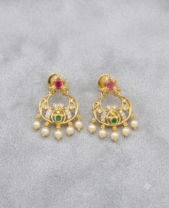 Traditional South Indian Temple Style Hanging <b>Earrings</b> Designer American <b>Diamond</b> <b>Pearl</b> Dangle Ethnic Wear <b>Earrings</b> Manufacturers - Product Image 1