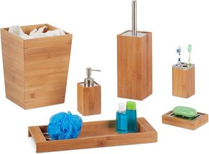 Ensemble de vanité en bois écologique de conception exclusive, six pièces, porte-brosse à dents, gobelet, porte-savon - Accessoires de salle de bain de luxe modernes - Product Image 4