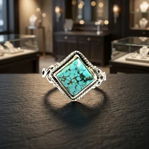 Bague en argent sterling 925 avec pierre turquoise naturelle Bague pour homme et femme de 8 mm Bijoux en pierres précieuses Bague turquoise - Product Image 1
