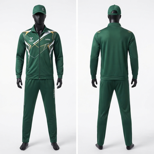 TAISON SPORTS 180 GSM Premium Polyester Interlock Green <b>Table</b> <b>Tennis</b> Uniform Gold White Panel Custom Logo Set Waterproof Fleece - Product Image 1