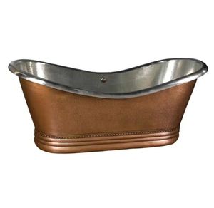 Luxury Bathroom Copper Free-Standing Bath Tub Slanted Height with <b>Hammered</b> Antique Finish - Product Image 3