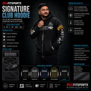 REXFITSPORTS 2026 Custom <b>Black</b> Graphic <b>Zip</b> <b>Up</b> <b>Hoodie</b> Unisex Cotton Polyester Fleece Streetwear Full <b>Zip</b> Sweatshirt with Sleeve - Product Image 1