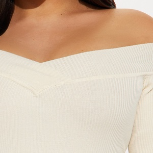 Body côtelé sexy personnalisé à épaules dénudées et manches longues pour femme, décolleté cœur, coupe haute, tenue de club, streetwear automne - Product Image 3