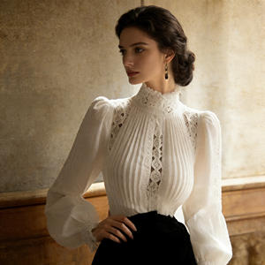 Oferta especial en blusa blanca de cuello alto con volantes y manga larga para mujer de Temu, elegante blusa de oficina, top informal de corte holgado y a la moda. - Product Image 6