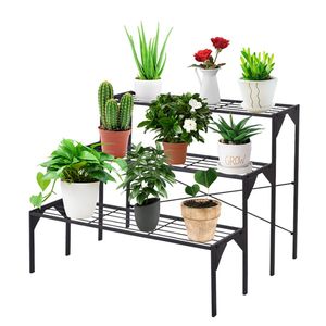 1 support de plantes en métal robuste à 3 niveaux pour l'extérieur avec étagère, multi-usages pour pots de fleurs et jardinières - Product Image 5
