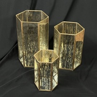 Supports de bougies hurricane en verre mercure avec cadre en laiton, tendance, pour la décoration de mariages (vente en gros)
