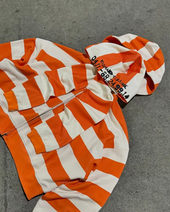 Wholesale Custom logo Striped Heavyweight Cotton Double Hood Streetwear Boxy <b>Cropped</b> Color <b>Zip</b>-<b>up</b> Jacket Scarf Oversized Hoodies - Product Image 5