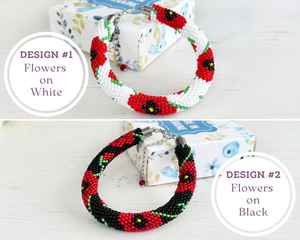 สร้อยข้อมือลูกปัดร้อยเชือกถักลายดอกไม้สีแดง สร้อยข้อมือประดับดอกไม้ สร้อยข้อมือแฟชั่นสำหรับผู้หญิง ของขวัญ - Product Image 2