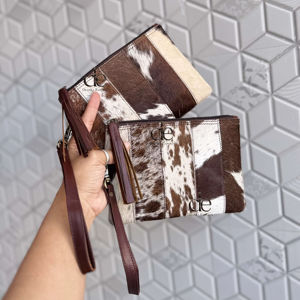 Western véritable fourrure de vachette cuir bracelet pochette sac à main pochette portefeuille couleur marron bracelet petite pochette patchs élégants portefeuilles - Product Image 1