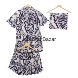 ชุดนอนผ้าฝ้ายแท้ 100% พิมพ์ลายด้วยมือ ทรงคังกูร่า คอวี แขนสั้น เอวยางยืด ระบายอากาศได้ดี สำหรับผู้หญิง - Product Image 6