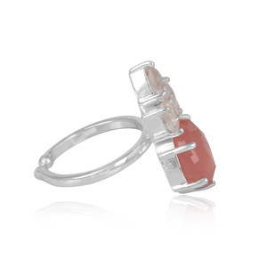 Elegant Rose Chalcedony And <b>Crystal</b> Quartz Gemstone Fine 925 Sterling Silver <b>Ring</b> for Women - Product Image 3