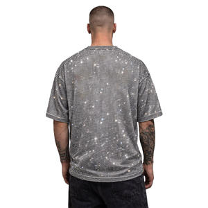 Camiseta de hombre con pedrería termoadhesiva, algodón de alto gramaje, estilo oversize, streetwear, logotipo personalizado, producción a granel de fábrica OEM - Product Image 2