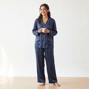 Ensemble de pyjama ample et surdimensionné en satin de soie modal 100 % doux de haute qualité pour femme, idéal pour l'hiver, style streetwear personnalisé - Product Image 1