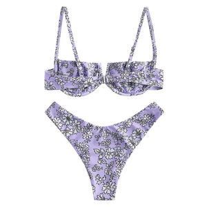 Ensemble de bikini brésilien taille haute 2 pièces pour femmes, maillot de bain personnalisé OEM avec imprimé, séchage rapide, anti-UV, vente en gros - Product Image 2