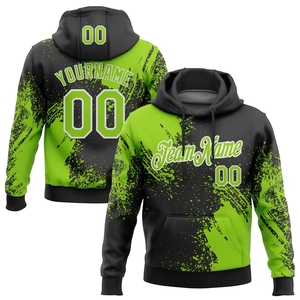 Sweat à capuche sportif noir, vert fluo et blanc, avec motif abstrait 3D à effet de pinceau, nouvelle conception, personnalisable, vente en gros directe pour l'industrie - Product Image 1