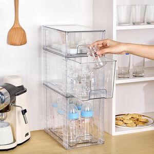 Set di 3 Cassetti Impilabili in Plastica Trasparente con Maniglie, Facili da Montare, Organizzatori per Bagno e Cucina - Product Image 5