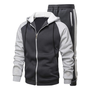 Ensemble de survêtement décontracté pour homme, noir et gris, à capuche, manches longues, fermeture éclair, couleur unie, respirant, coupe régulière, idéal pour l'automne - Product Image 6