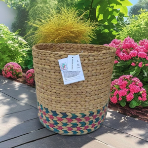 Juego de 3 Cestas Redondas Tejidas a Mano de Jacinto de Agua, Macetas Decorativas Ecológicas y Contenedores de Almacenamiento para el Hogar y la Hostelería - Product Image 6