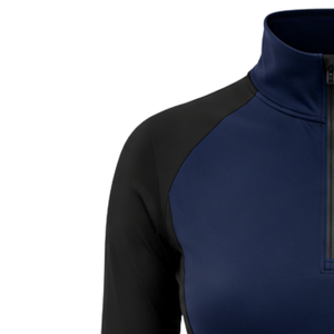 <b>Women</b> <b>Quarter</b> <b>Zip</b> Athletic Top Navy Blue Long Sleeve Fitted Sports Training Shirt High Collar Thumbhole Performance Activewear - Product Image 3