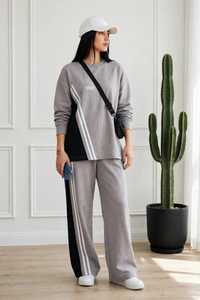 Conjunto Deportivo Gris Lavado al Ácido para Mujer Oneten, Pantalones Anchos con Bloques de Color, Top de Cuello Redondo - Product Image 3