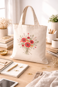 Bolsa de Mano de Lona de Algodón Ecológica con Estampado de Flores Rojas, Bolsa de Compras Reutilizable para Mujer - Product Image 2